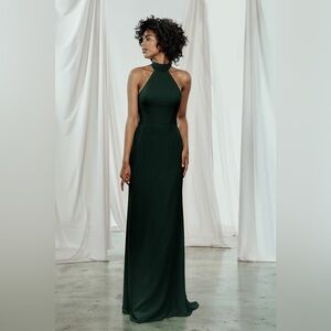 NWOT Amsale Sophia Flat Chiffon Halter Gown Hunter Green Maxi Dress GB070F 12
